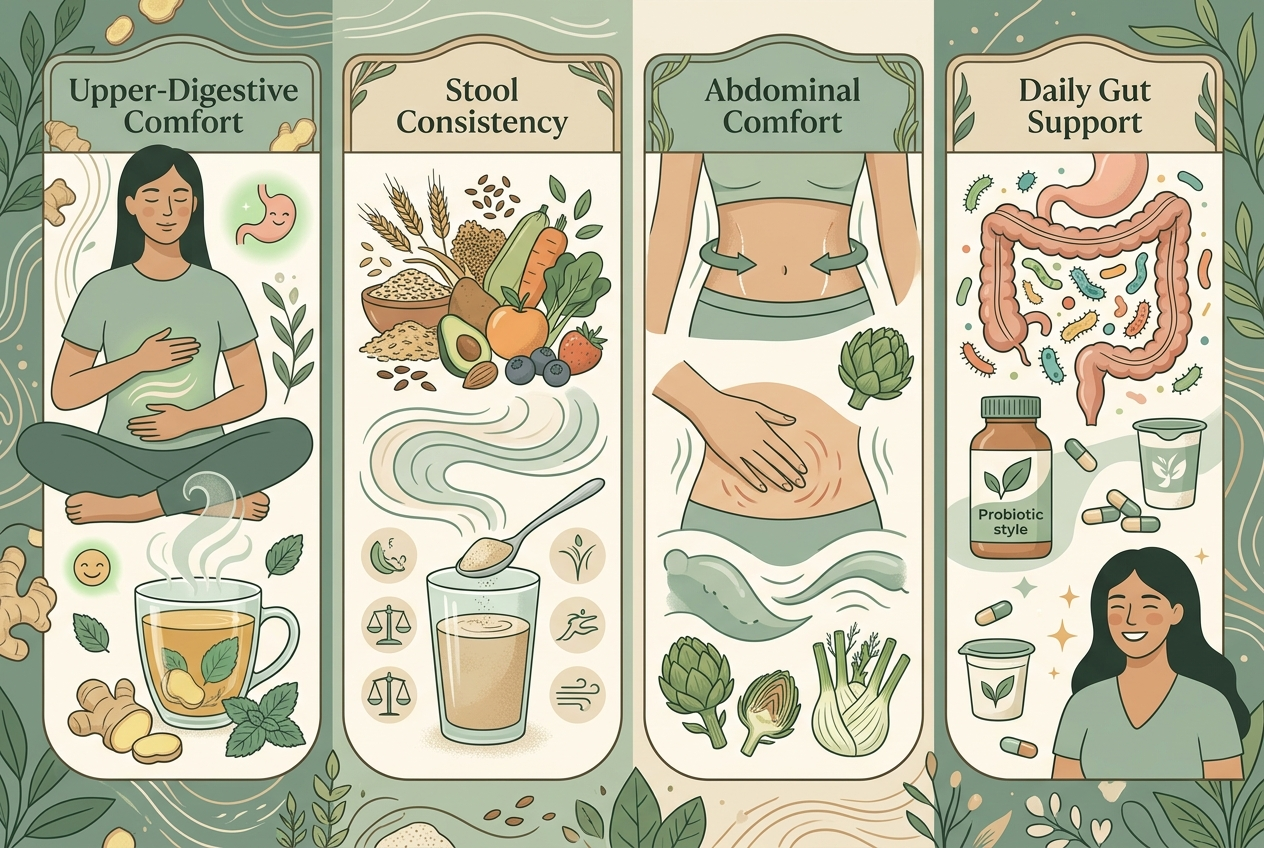 Graphic comparing which digestive-support option fits which symptom pattern.