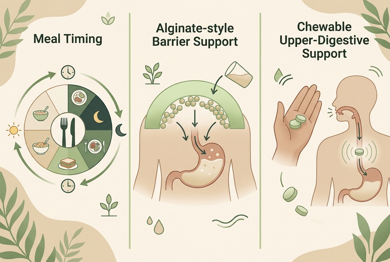 Graphic comparing routine options that can support comfort during acid rebound after pantoprazole.
