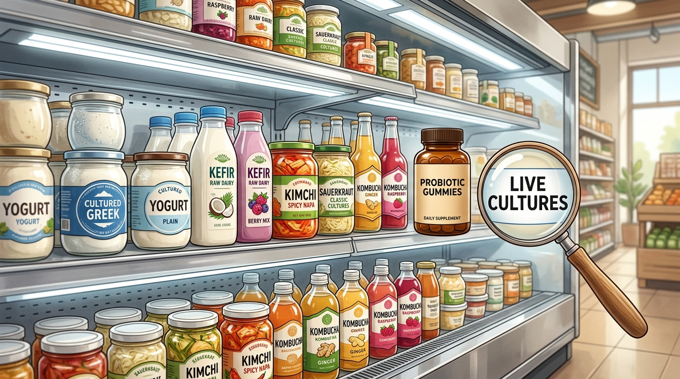 Store-bought fermented foods and probiotic gummies compared for live culture labels