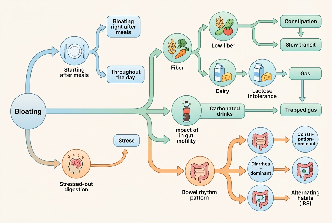 Decision tree for matching bloating patterns to routine changes